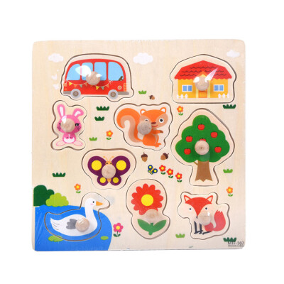 

Gobestart 9 Piece Wooden Happy Farm Puzzle Jigsaw Early Learning Baby Kids Toys C