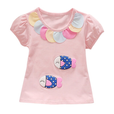 

Summer Toddler Girl Short Sleeve Cartoon Printed Pattern T-shirt Tops Cotton Casual Outfits Clothes