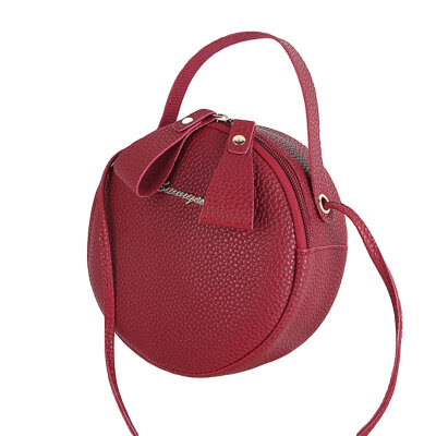 

Solid Color Two-way Zip Faux Leather Women Mini Tote Crossbody Sling Round Bag