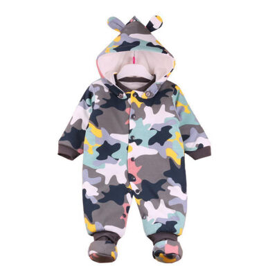 

Baby Clothes Autumn Winter Long Sleeve Hooded Romper Cartoon Pattern Thicker Striped Cute Soft Baby Boy Girl Clothes