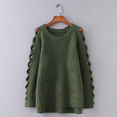 

Knitted Sweater Womens Round Neck Hollow Design Fashion Slim Autumn And Winter New Loose Simple Thick Warm Warm Wild