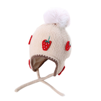 

5 Colors Cute Baby Hat with Strawberry Knitted Winter Bonnet Infant Baby Cap Solid Kids Hats for Boys Girls 6-24M