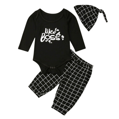 

Autumn Baby Boy Long Sleeve Letters Print Romper Tops Plaid Trousers Hat Outfits Clothes