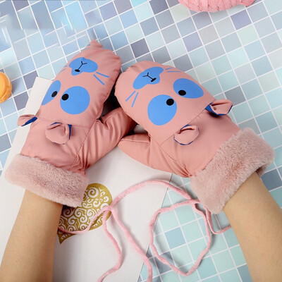 

Cute Carton Rabbit Fur Children Gloves Plush Lining Keep Warm Lovely Mittnes For Student Autumn And Winter