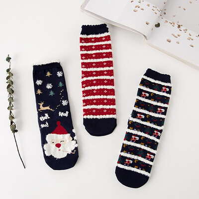 

3 Pairs Child Socks Children Cute Ruffle Christmas Cartoon Print Comfortable Tube Length Anti-slip Princess Casual Socks