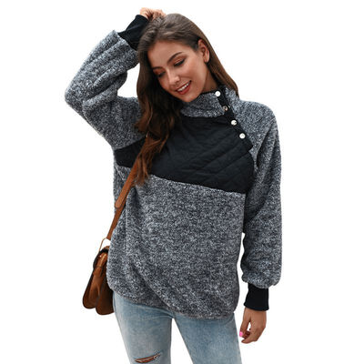 

Warm Sweatshirt Women Stylish Personality All-match Sweatshirt Long Sleeve Color-blocked Keep Warm Turtleneck Jacket
