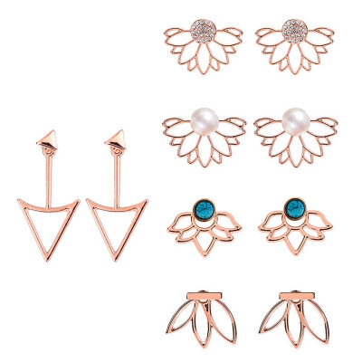 

5 Pairs Ear Jacket Lotus Flower Stud Earrings Simple Chic Earring Backs Pearl Earrings for Women Girls