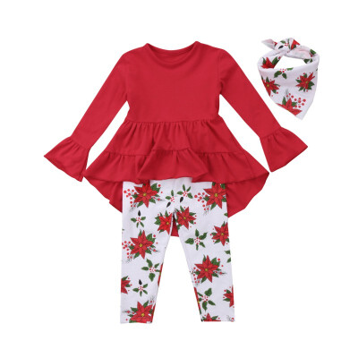 

hilittlekids Toddler Kids Baby Girl Solid Color Tuxedo Hem Shirt Floral Print Pants Set Kids Clothes Set