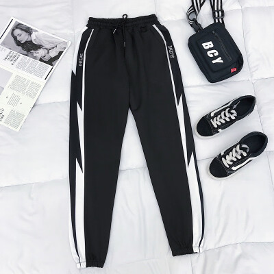 

Women Casual Loose High-Elastic Sports Pants Korean Style 2019 Hot Sale Print Harajuku Feet Nine Points Pants