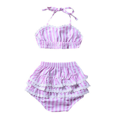 

Summer New Children Girls Clothing Set Striped Cute Strap Tops With Shorts 2 Piece Set Pink