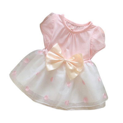 

Fashion Summer Kids Girls Dresses Casual Short Sleeve Dot with Bowknot Costume Children Mesh Dresses 2019 New Baby Girls Clothes
