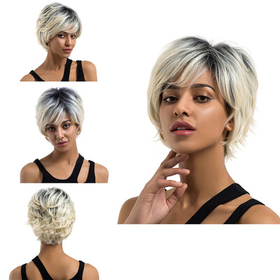 

Gobestart Fashion Lady Blake Women Natural Short Wavy Wig Humen Hair Curly Synthetic Wigs