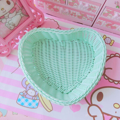 

Easter Rectangle Heart Artificial Rattan Organizer Storage Basket Hair Accessories Stationery Container Desktop Decoration