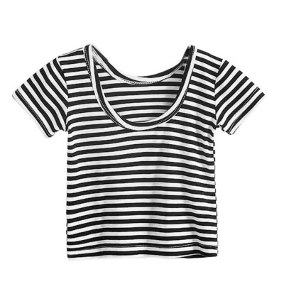 

High Quality Summer Baby Girls Short Sleeve T-Shirts Kids Solid Striped Print Tops Tees Casual Backless Blouse