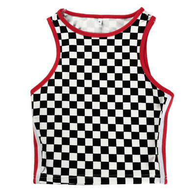 

Casual Summer Sleeveless Tank Tops Fashion Women Vest Checkerboard Contrast Color Side Striped tank Top Women Clothes