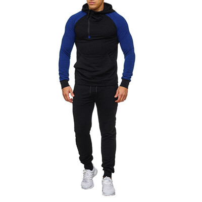 

Toponeto Mens Autumn Splicing Zipper Print Sweatshirt Top Pants Sets Sport Suit Tracksuit