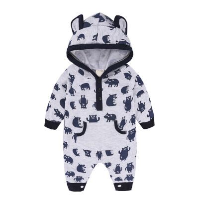 

Winter Warm Baby Romper 0-18M Toddler Costume Lovely Cartoon Printing New Born Baby Clothes Soft Hooded Design Infant Clothes