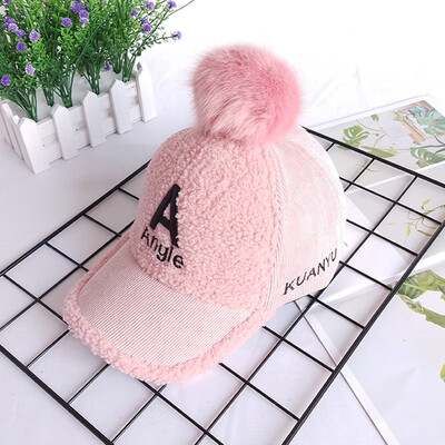 

Childrens hat autumn&winter baseball cap big-hair ball babys tongue cap babys warm hat corduroy corduroy hat