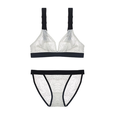 

Sexy Lace Unlined Thin Vest Triangle Cup Seamless Lingerie Wide shoulder Push Up Bra Adjusted-Straps Hollow Out Floral Underwear