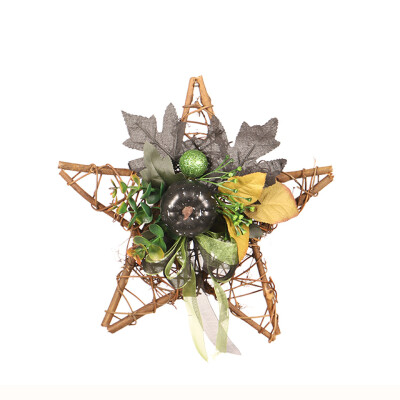 

Toponeto Halloween Wooden Five-star Wall Hanging Pumpkin Berry Maple Leaf Wall Decoration