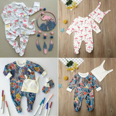 

AU Toddler Baby Girl Flower Foot Cover Jumpsuit Romper Hat Autumn Winter Clothes