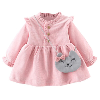 

Children Girls Autumn Winter Plus Velvet Corduroy Long Sleeve Princess Sweet Cotton Cartoon Print Sweet Cute Dress