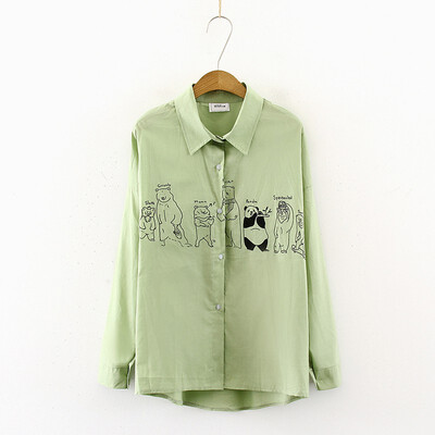 

Autumn long-sleeved shirt casual cartoon printed shirt Japanese single-breasted streetwear clothing lapel blouses