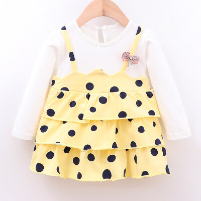 

NEW Autumn Casual Baby Girls Fake 2 Piece Dot Pattern Long Sleeve Dress Kids Toddler Pageant Sundress Dresses For Girls