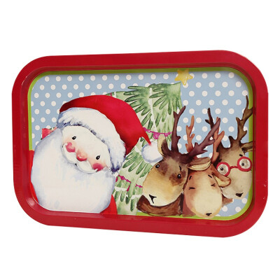 

Christmas Tinplate Storage Tray Decorative Food Serving Plate Fruit Tray Holiday Home Organizer Decorations