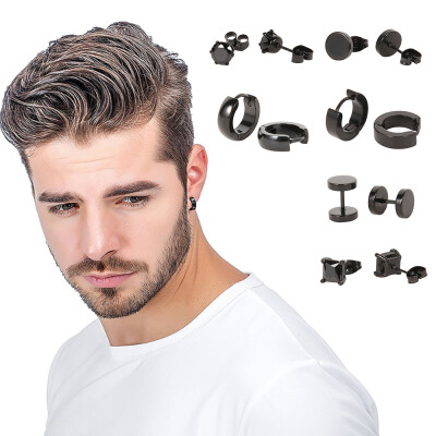 

6 Pairsset Stainless Steel Stud Earrings for Men Hoop Earrings Piercing Black Dumbbell Stud Earring Set