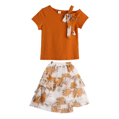 

Summer Girls Clothes Sets Baby Girl Short Sleeve Shirt TopFloral Chiffon Skirts Kids Clothing Printed Childrens Clothes 2pcs