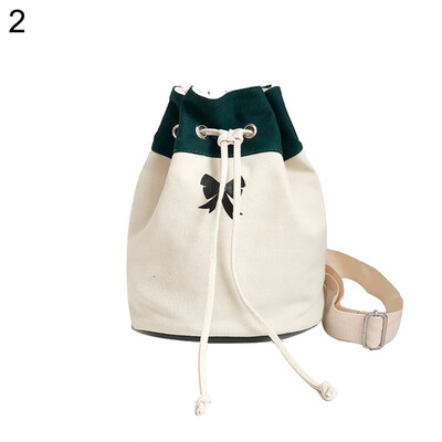 

Fashion Bowknot Print Large Capacity Drawstring Canvas Women Shoulder Bag Pouch