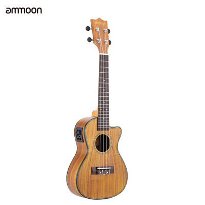 

ammoon 24" Cutaway Ukulele Hawaii Guitar with LED EQ Koa Plywood Cowry Shell Brims OX Bone Saddle 4 Strings Instrument Gift Presen