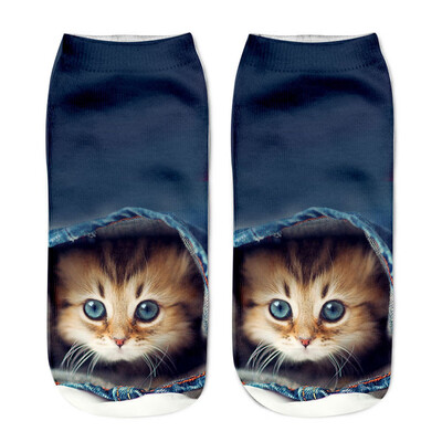 

New cartoon teenage 3D cartoon cat series of men&women with camouflage stealth ship socks sports socks