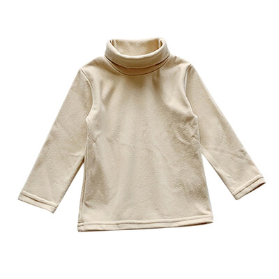 

Super Warm Plus Velvet Tops Winter Baby Kids Girls Solid Color High Collar Blouse Long Sleeves T-shirt Sweatshirt