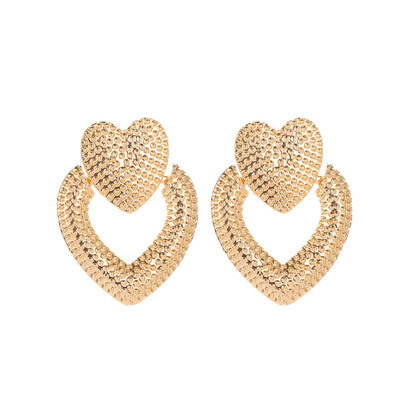 

Retro Geometric Earrings Personality Hollow Double Love Heart Frosted Earrings For Women Fashion Jewelry