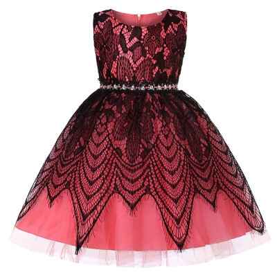 

Children Girl Princess Wedding Sleeveless Dress Cute 3-8T Lace Floral Party Flowers Dresses