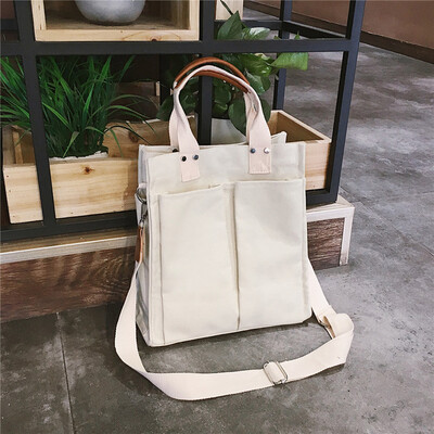 

Tailored Women Canvas Bag Simple Cloth Canvas Shoulder Bag Student Portable Big Bag