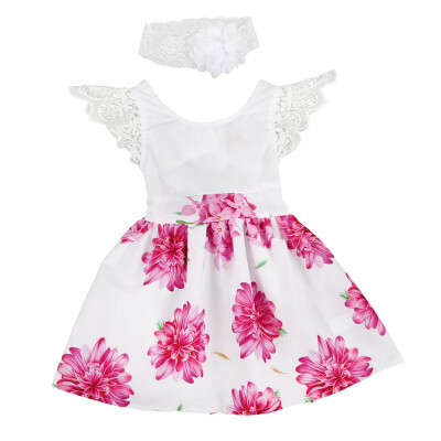 

2Pcs Baby Girls Sets Fashion Newborn Infant Floral Backless Dress Lace Flower Headband