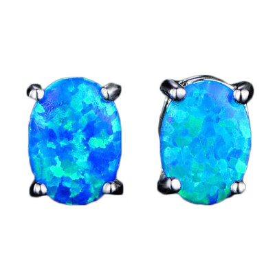 

Silver Plated Women Fashion Oval\Round Opals Silver Charming Stud Earrings