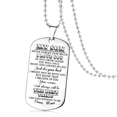 

Stainless Steel To My Son Daughter Bead Chain Letters Dog Tag Necklace Stylish