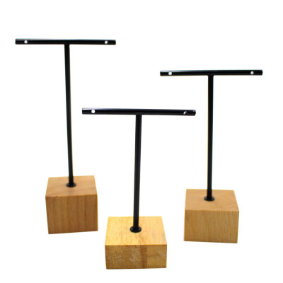 

3PCS Wrought Iron Wood Jewelry Display Stand Set Household Necklace Earring Storage Rack Set