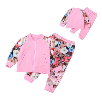 

Baby Girls Autumn Warm Print Floral CoatFull Pants 2pcs Sets New Kids Children Long Sleeve Soft Cotton Fashion Clothing Sets