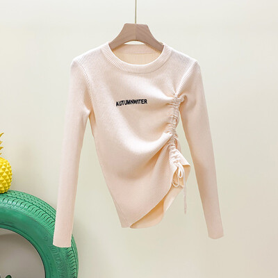 

Fashion Letter Print Women Tops Casual O-Neck Long Sleeve Solid Bandage Slim Ladies Autumn T-shirt