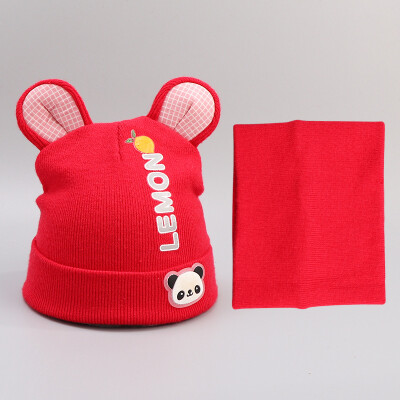 

Korean version of autumn&winter new mens&womens scarf head cap baby knitted cotton cartoon two-piece hat