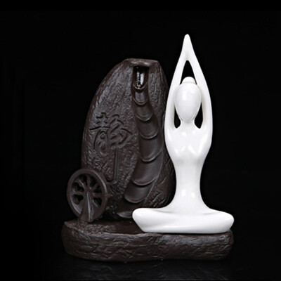

Office Teahouse Ornaments Creative Home Decor Ceramic Yoga Girl Censer Backflow Incense Cones Burner Towel Incense Holder