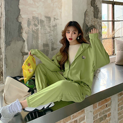

Autumn Women Korean Sets JacketPants Green Jogging Casual Ladies Sweet Harajuku Punk Jersey Outfits