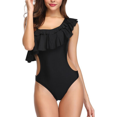 

Summer 2019 Sexy One Piece Off-Shoulder Swimsuits Women Sexy Black Sexy High Waist Black Ruffled Swimwear Bathing Suit