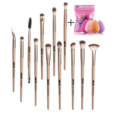 

12pcs Eye Cosmetic Brush With 4pcs Drop-shaped Powder Puff Soft Makeup Brush Set