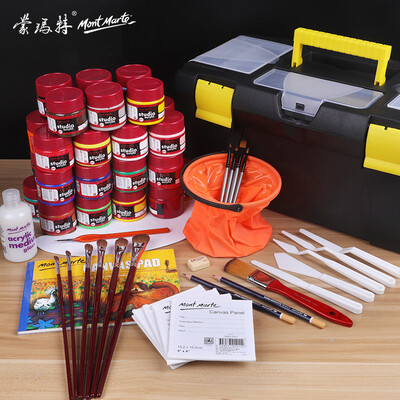 

Montmartre Mont Marte Acrylic Pigment 27 Pieces 7 Color Set Beginner Hand Painted Textile Wall Painting Student Art Waterproof Toolbox Painting Set BX7s27jt-1